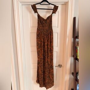 Rust Tropical Print Wide-Leg Jumpsuit